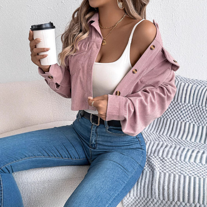 Damen Modische cropped Jacke mit Knopfdetails Drune