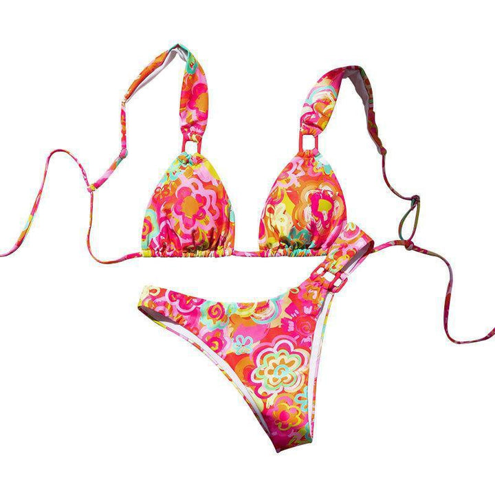 Damen Triangel-Bikini mit verspieltem Blumenmuster und verstellbaren Trägern Drune