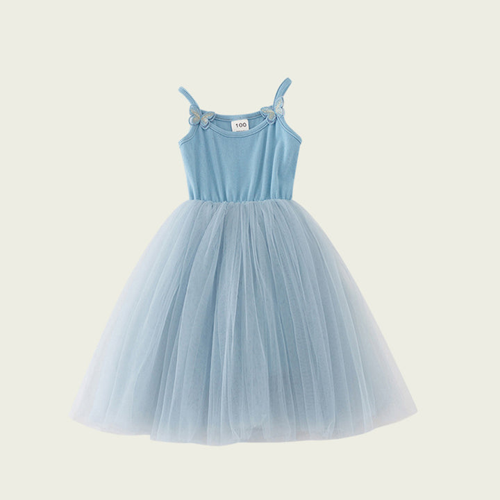 Mädchen Elegantly Gestaltetes Tüll-Party-Kleid mit Dekorativen Schmetterlings-Trägern Drune