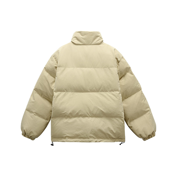 Unisex Oversize Steppjacke mit hohem Stehkragen und Statement-Print Drune