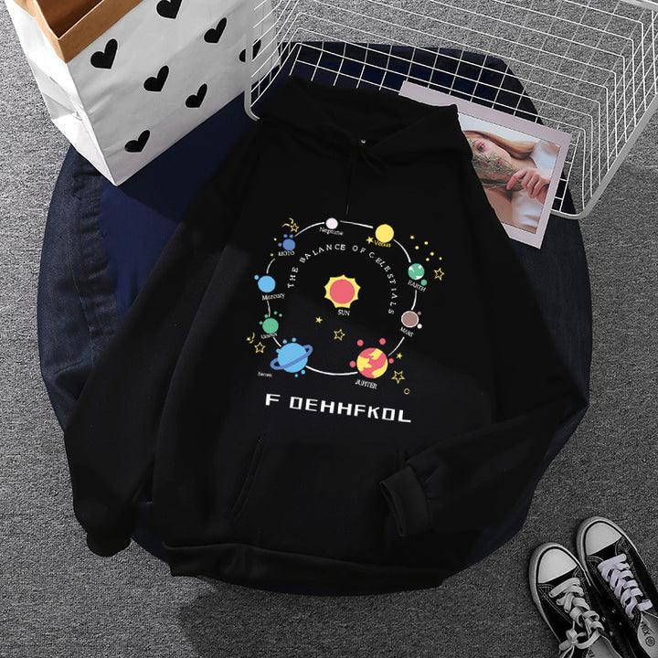 Damen nan Kapuzenpullover im Astronomie‑Print mit Kängurutasche und verstellbarem Kordelzug Drune