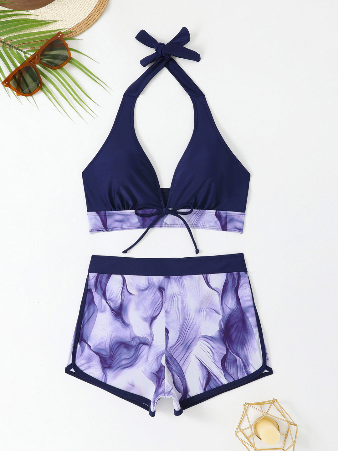 Damen Triangel-Bikini Set mit kurzer Hose Drune