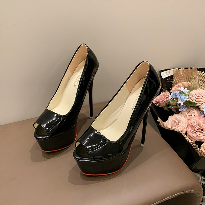 Damen Offene Zehen Plateau‑Stiletto mit hohem Absatz und Lackfinish Drune