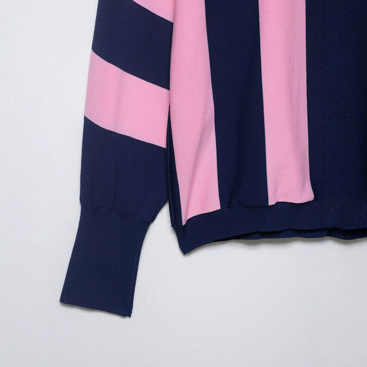 Damen weit geschnittener Strickpullover mit breiten Streifen und Raglanärmeln Drune