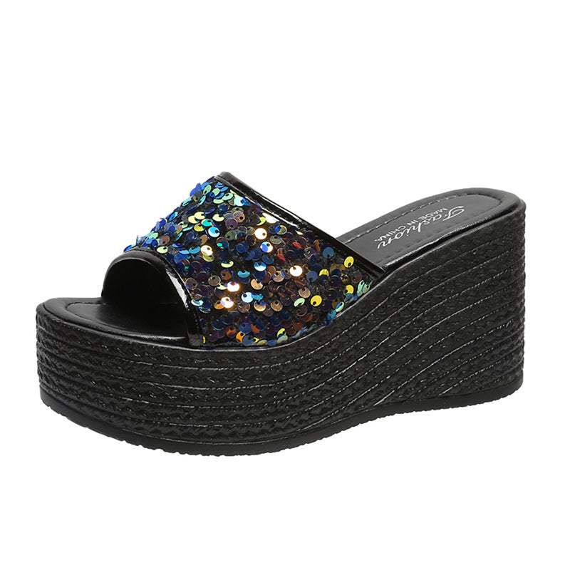 Damen Glitzernde Plateau-Sandalen mit offener Zehenpartie und hohem Absatz Drune