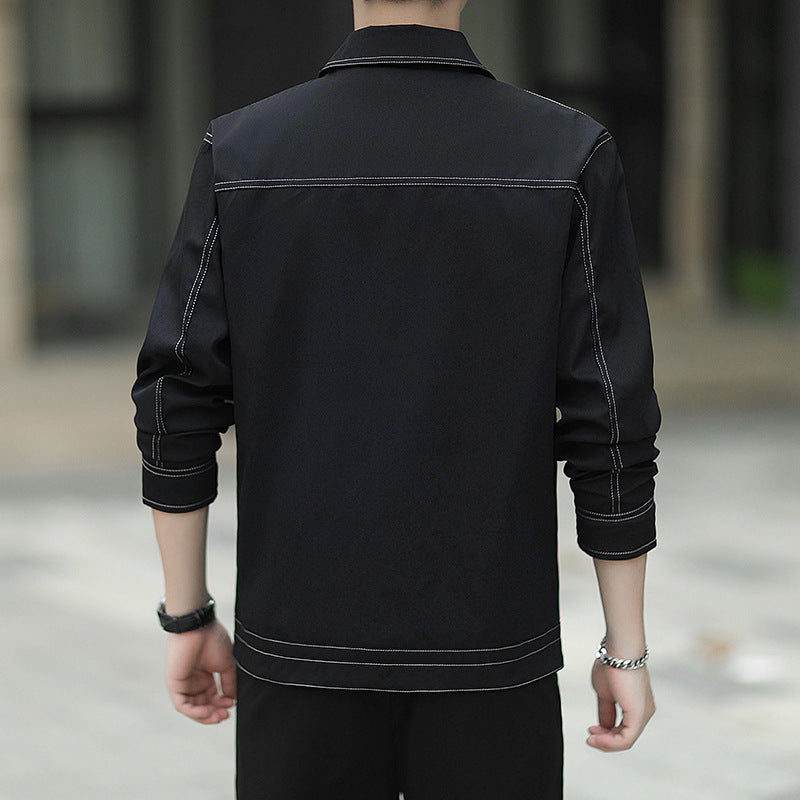 Herren leichte Canvas-Truckerjacke mit sichtbaren Kontrastnähten und Brustpattentaschen Drune