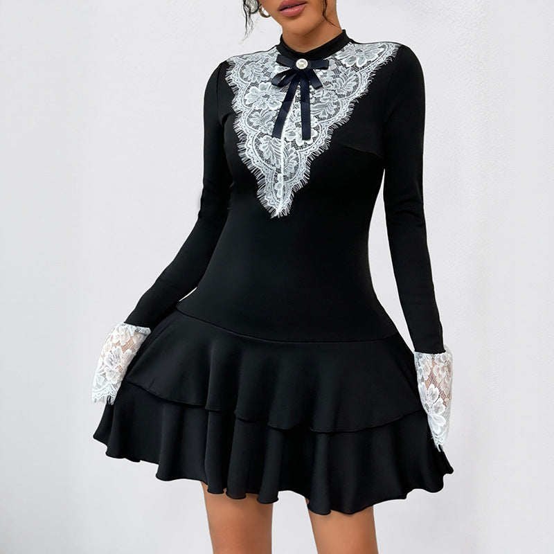 Damen Elegantes Kleid mit Spitzenverzierung Drune