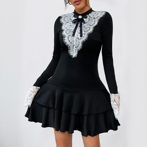 Damen Elegantes Kleid mit Spitzenverzierung Drune
