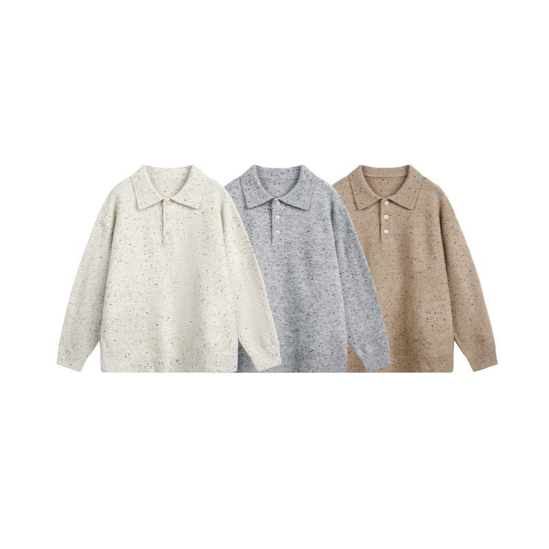Damen Oversize-Polo-Pullover aus Mélange-Feinstrick mit Polokragen und Knopfleiste Drune