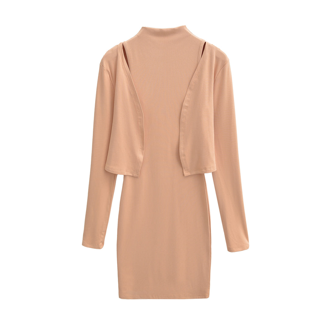 Damen Figurnahes Midikleid mit integriertem Bolero und Stehkragen Drune