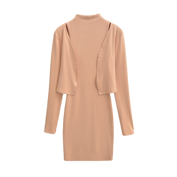 Damen Figurnahes Midikleid mit integriertem Bolero und Stehkragen Drune