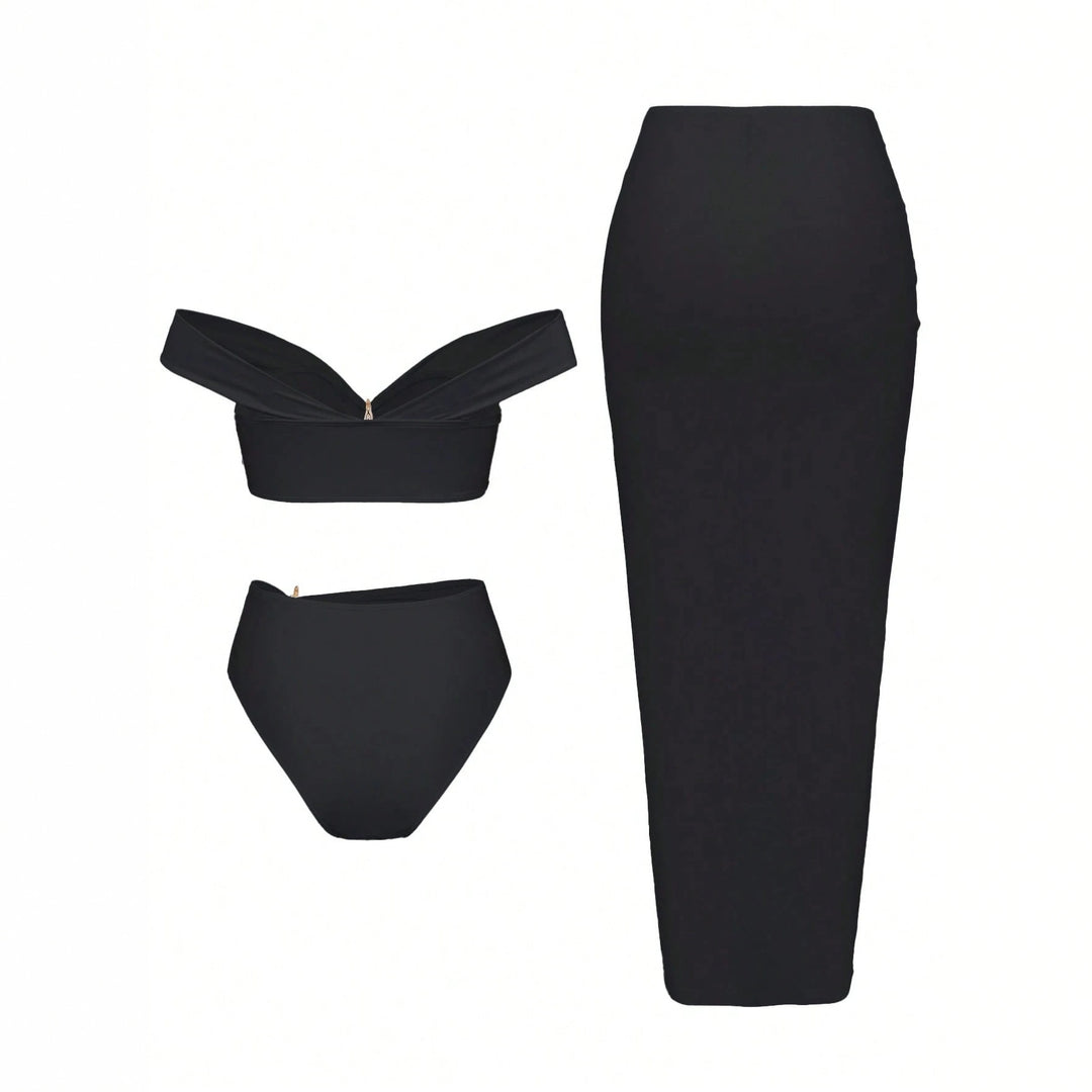 Damen Bikiniset mit Wickelrock und eleganten Schmuckdetails Drune