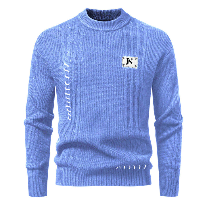 Herren Strukturiertes Rippstrick-Pullover mit Ziernähten und Logo‑Patch Drune