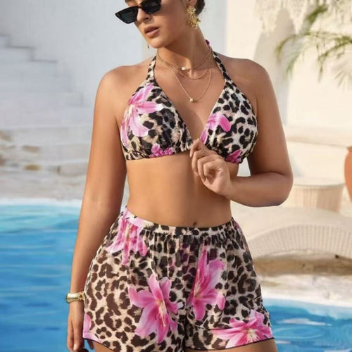 Damen Bikini-Set mit modischem Tiermuster und hoch taillierten Shorts Drune