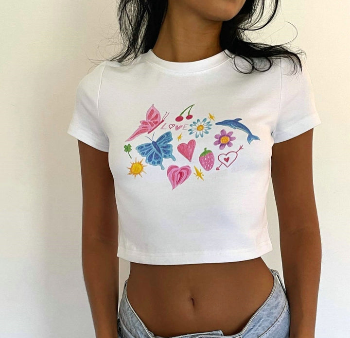 Damen cropped T-Shirt mit exklusivem Pferdemotiv und figurbetontem Schnitt Drune