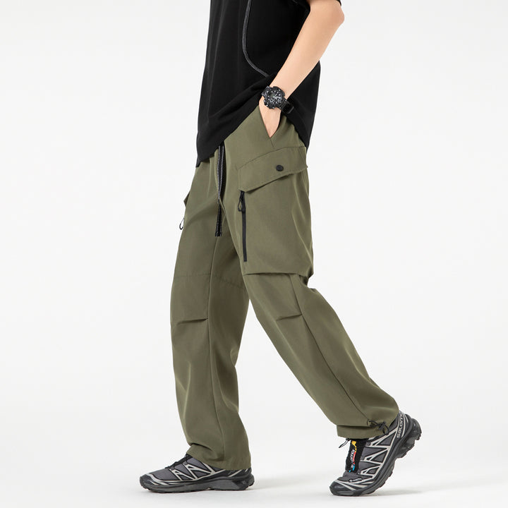Unisex Weite technische Cargo-Hose mit Multifachtaschen, Tunnelzug und verstellbaren Beinabschlüssen Drune