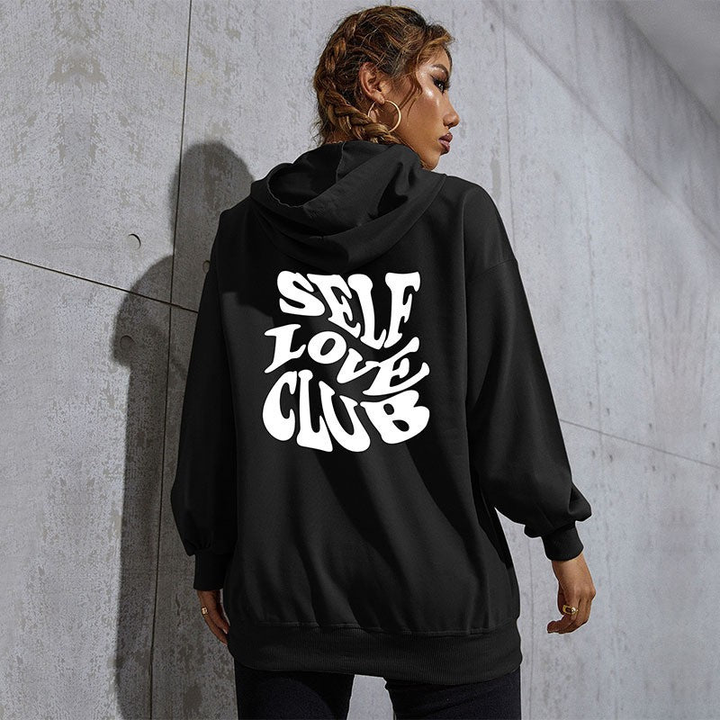 Damen Lässiger Oversize-Kapuzenpullover mit Statement-Print, Kängurutasche und Rippbündchen Drune