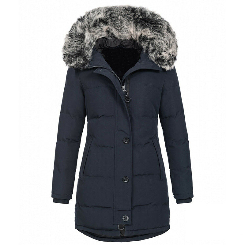 Damen Thermo-Parka mit taillierter Silhouette, Knopfleiste & abnehmbarer Kunstfellkapuze Drune