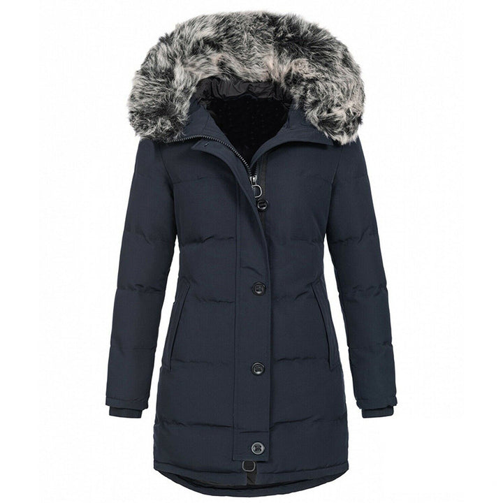 Damen Thermo-Parka mit taillierter Silhouette, Knopfleiste & abnehmbarer Kunstfellkapuze Drune