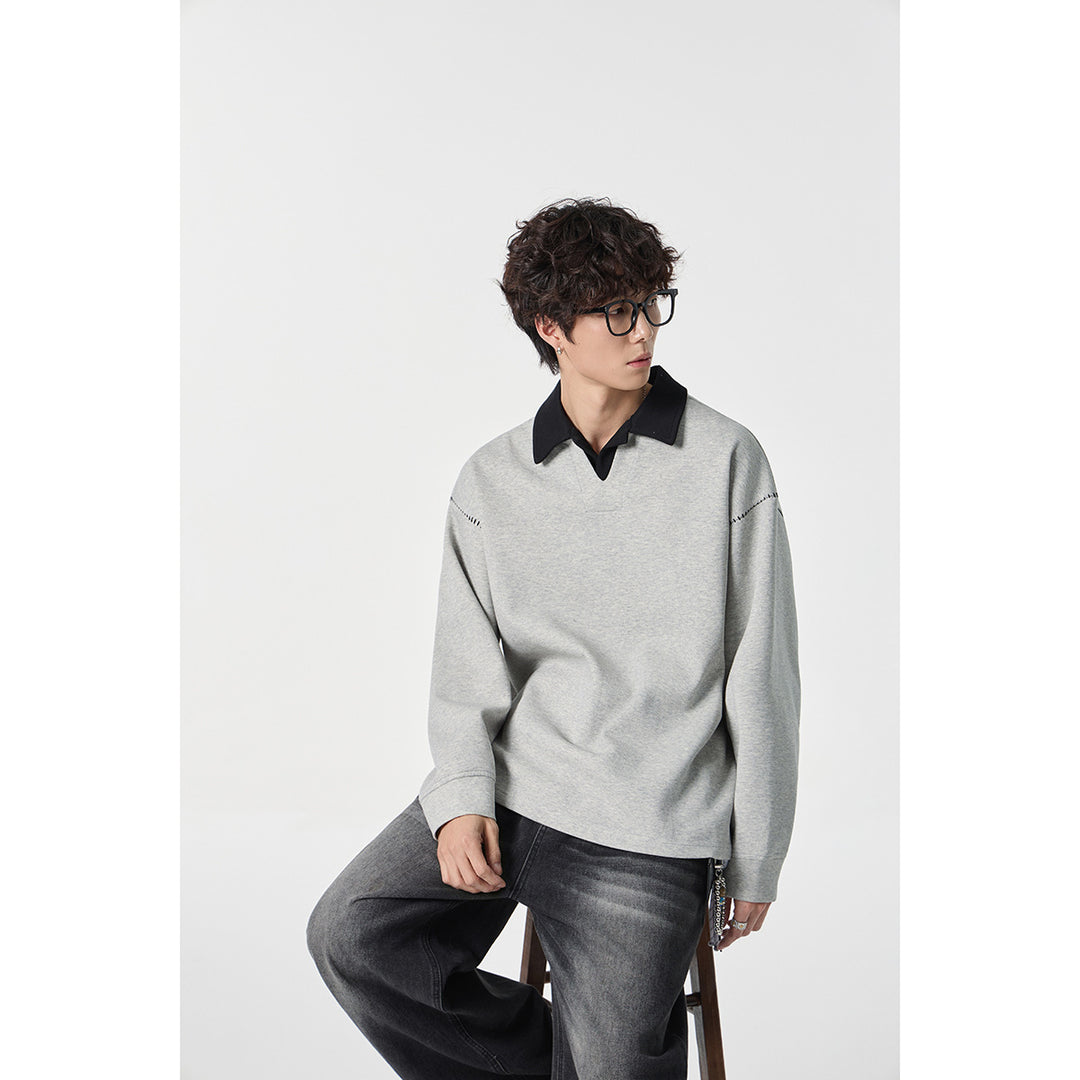 Herren Relaxed-Sweatshirt mit Polokragen und dekorativer Schulternaht Drune