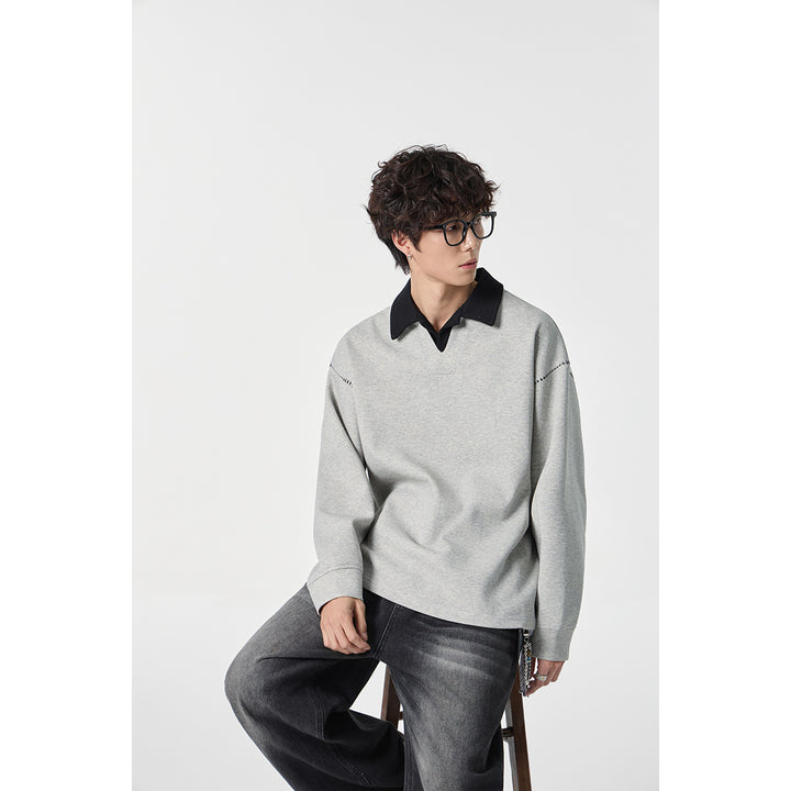 Herren Relaxed-Sweatshirt mit Polokragen und dekorativer Schulternaht Drune
