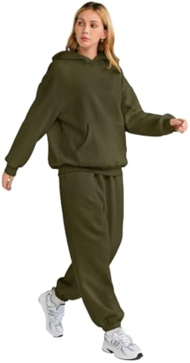 Damen Lässiges Hoodie-Jogging-Set aus French Terry mit Oversize-Kapuzenpullover und hochgeschnittener Jogginghose Drune