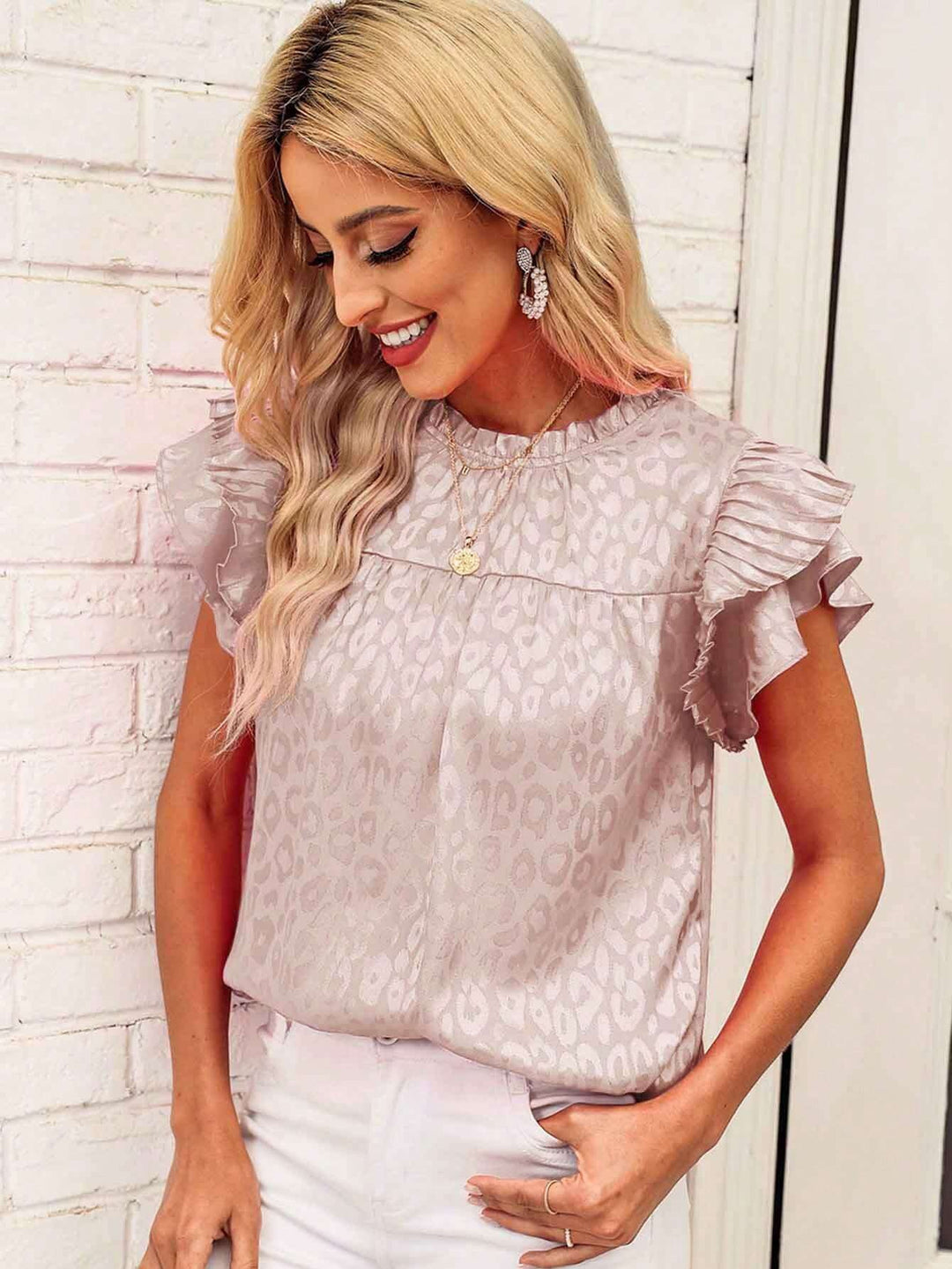 Damen Bluse mit modischen Rüschendetails und elegantem Leopardenmuster Drune