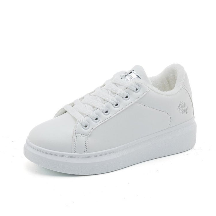 Damen nan urbaner Freizeit-Sneaker mit dezenter Rosenstickerei, erhöhtem Keilsohlenprofil und gepolstertem Komfortfußbett Drune