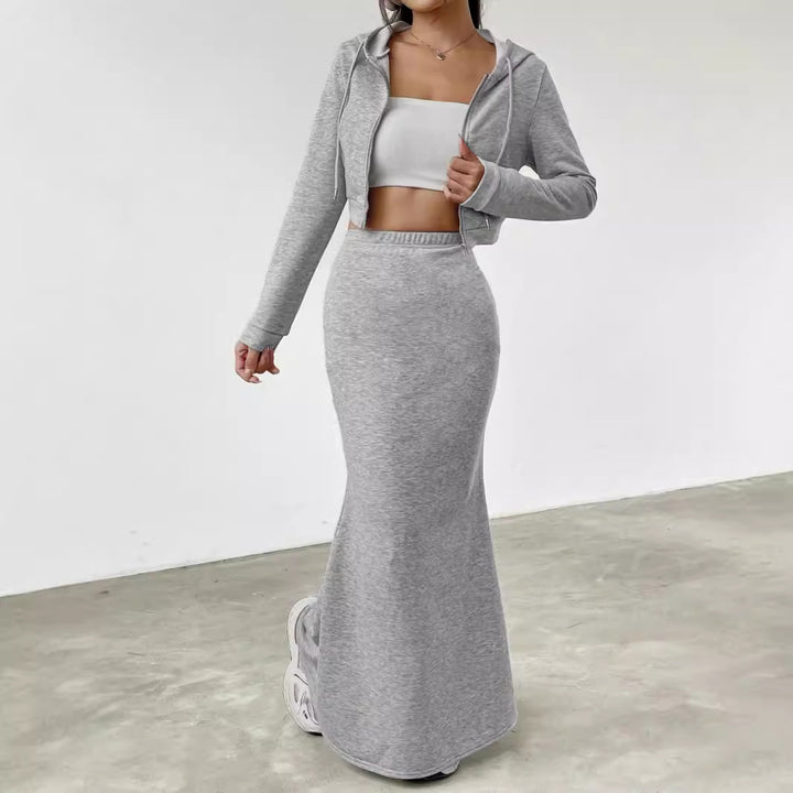 Damen Hoodie und Maxi-Rock Set Drune