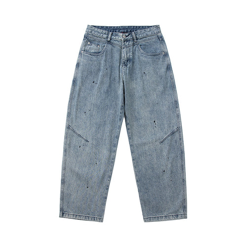 Herren Weite Relaxed-Fit Denimhose mit Paint‑Effekt und Knie‑Naht Drune
