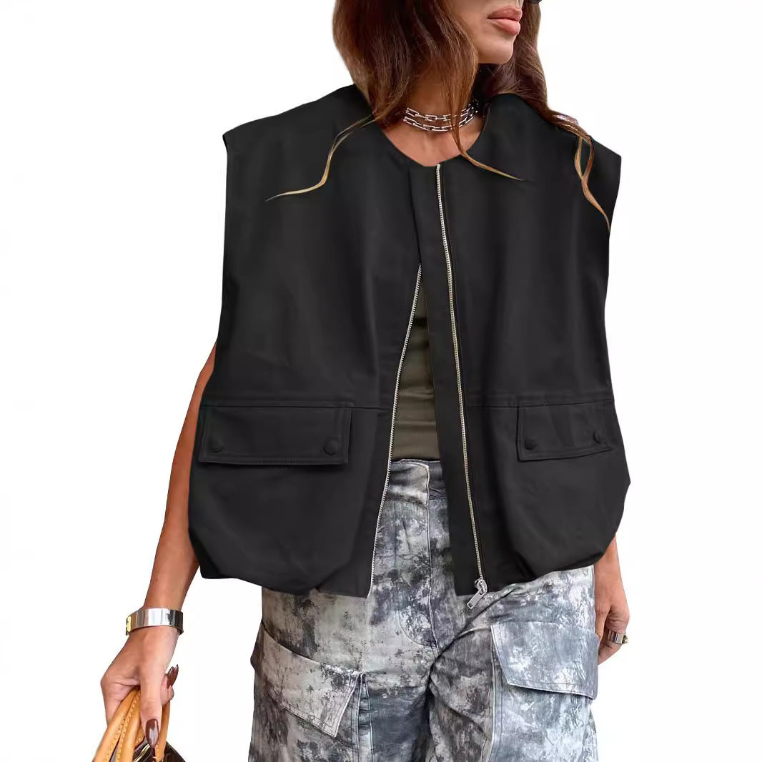 Damen stylische Utility-Weste mit Reißverschluss Drune
