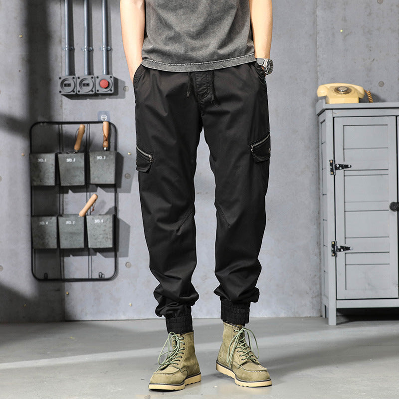 Herren Multifunktionale Cargo-Jogginghose mit Tunnelzugbund, Reißverschluss-Taschen und geripptem Knöchelbündchen Drune
