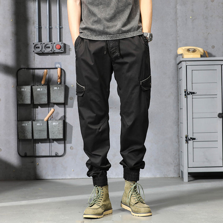 Herren Multifunktionale Cargo-Jogginghose mit Tunnelzugbund, Reißverschluss-Taschen und geripptem Knöchelbündchen Drune