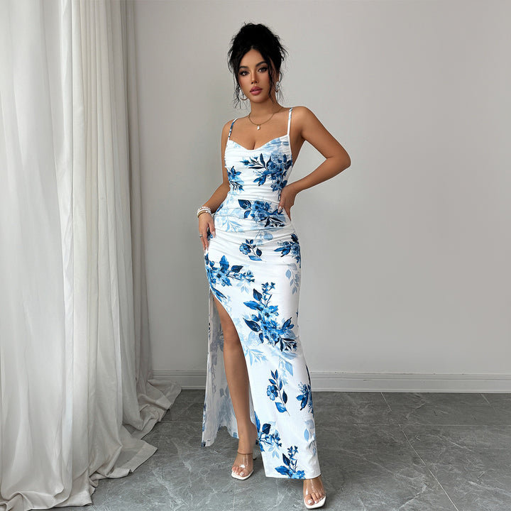 Damen Maxi-Kleid mit seitlichem Schlitz und blumigem Design Drune