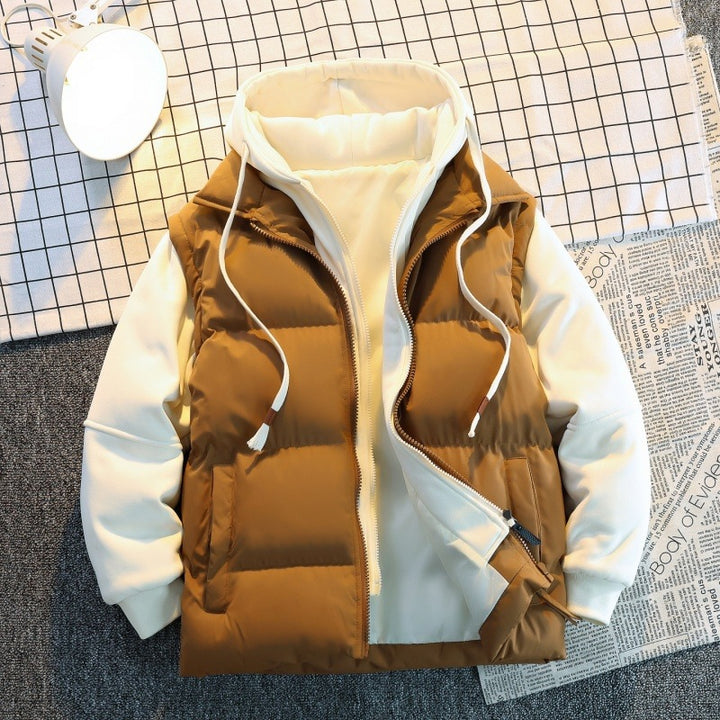 Herren Zweilagige Steppweste im Layering‑Look mit Kapuzen‑Innenjacke & Sweatärmeln Drune