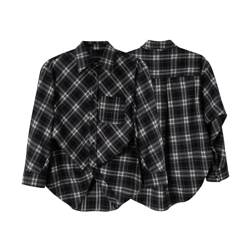 Unisex Karierte Oversize‑Flanell‑Hemdjacke im Layering‑Look mit abgerundetem Saum und Brusttasche Drune