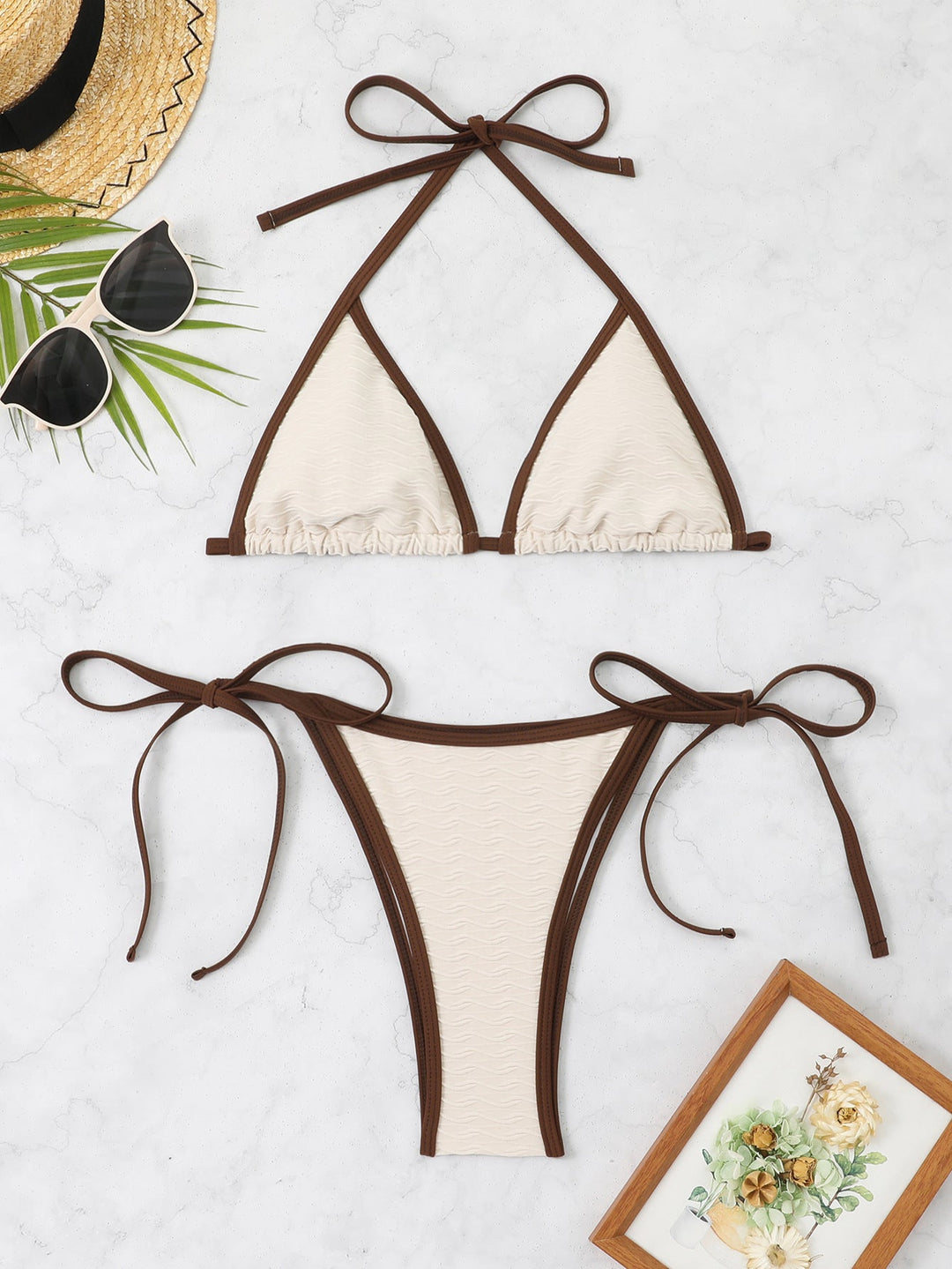 Damen Triangel-Bikini mit verstellbaren Trägern und hochwertigem Wellenmuster Drune