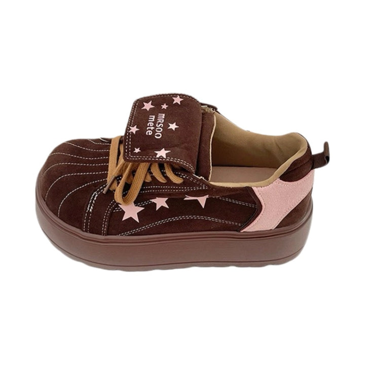 Damen Plateau-Sneaker mit verspielten Sternen- und Schleifendetails Drune