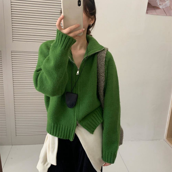 Damen Strickjacke mit hohen Kragen und praktischem Reißverschluss Drune