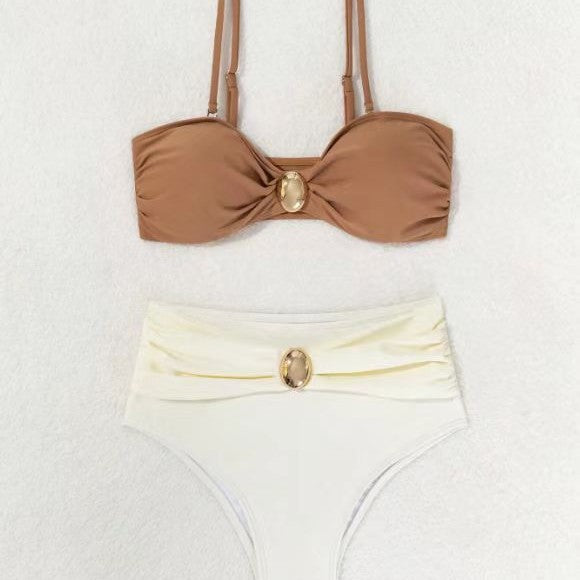 Damen Hochgeschnittenes Bikini-Set mit schickem Gold-Detail Drune