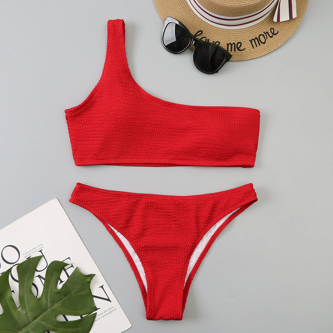 Damen asymmetrisches Bikini-Set mit Struktur Drune