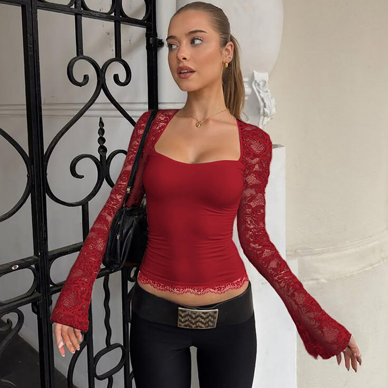Damen Elegantes Oberteil mit Spitzendetails Drune