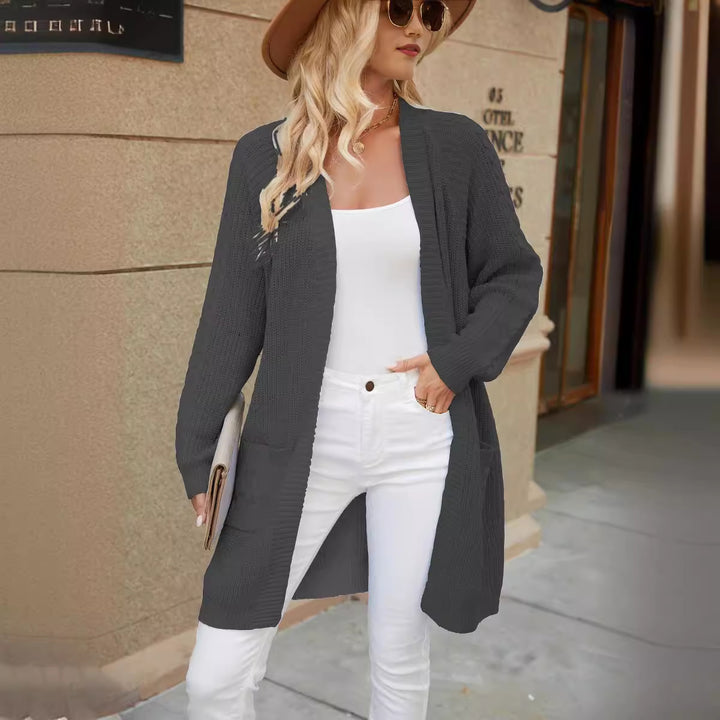 Damen lässiger Strickcardigan mit Zopfmuster und praktischen Taschen Drune