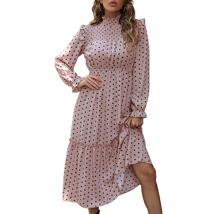 Damen Midikleid mit Smokkragen, Rüschen‑Details, Taillen‑Gummizug und Stufenrock Drune