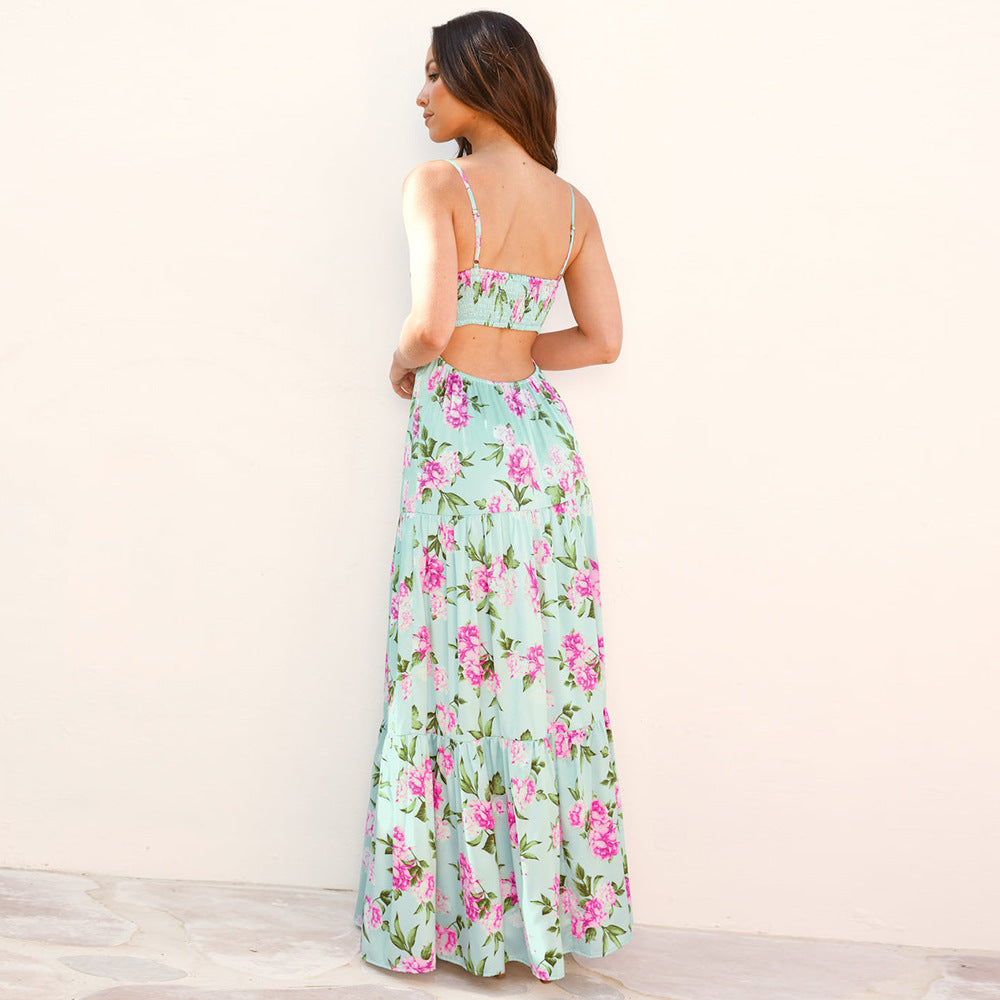 Damen Traumhaftes Maxikleid mit Blumenmuster und Rüschendetails Drune