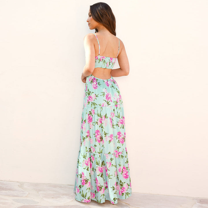 Damen Traumhaftes Maxikleid mit Blumenmuster und Rüschendetails Drune