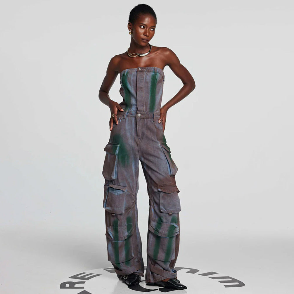 Damen Cargo-Overall mit vielseitigem Taschen-Design und elastischem Bund Drune
