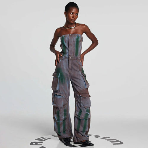 Damen Cargo-Overall mit vielseitigem Taschen-Design und elastischem Bund Drune