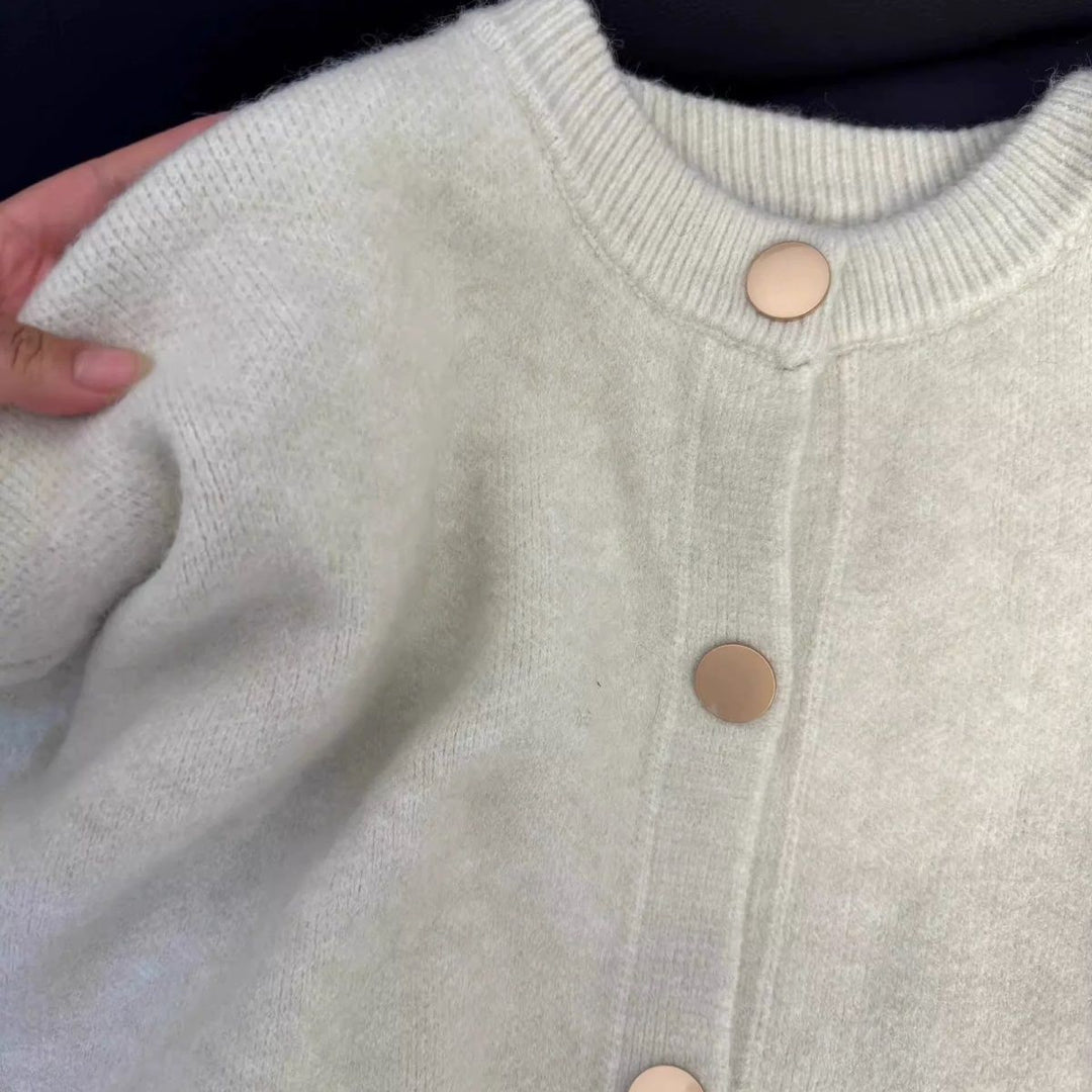 Damen Fluffy Strickjacke mit großen Knöpfen Drune