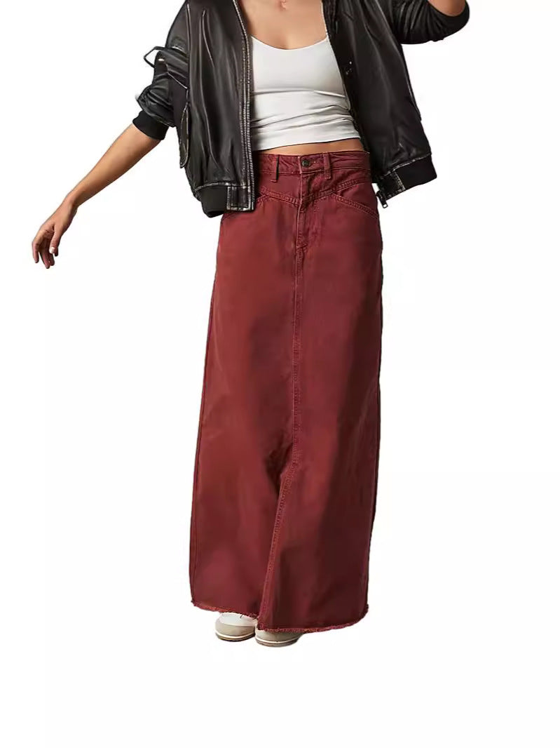 Damen Maxirock aus Denim mit hohem Bund und praktischen Taschen Drune